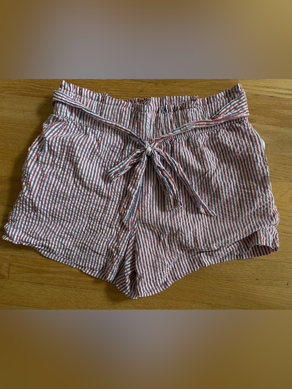 Vineyard Vines Red, White & Blue Striped Tie-Waist High-Rise Shorts 4th of July
